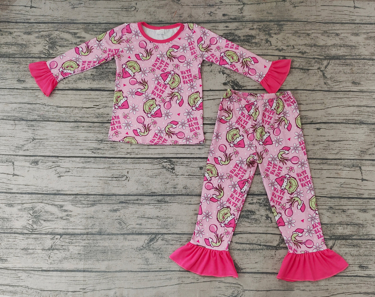 GLP0656 Christmas HATE Pink Flower Girl's Pajamas Set Amy yu garments