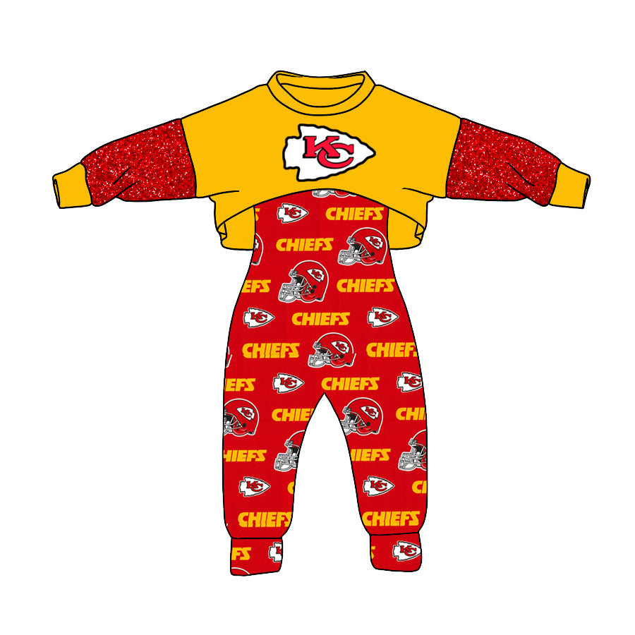 MOQ 5 pcs Custom style #20 CHIEFS KC Football Team Jumpsuit 2 pcs Girl –  Amy yu garments wholesale