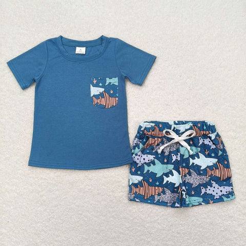 BSSO0830 Shark Blue Boys Shorts Set