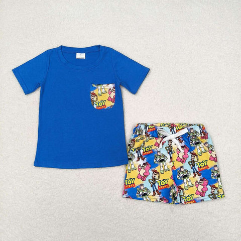 BSSO0833 Cartoon Toy Blue Boys Shorts Set