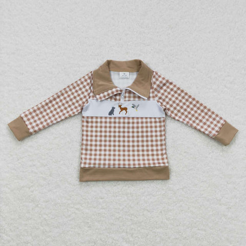 BT0345 Embroidery Hunting Mallard Zipper Pullover Boy Shirt Top