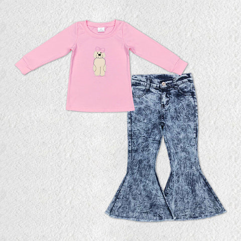 GLP1148 Embroidery Dog Jeans 2 Pcs Girl's Set
