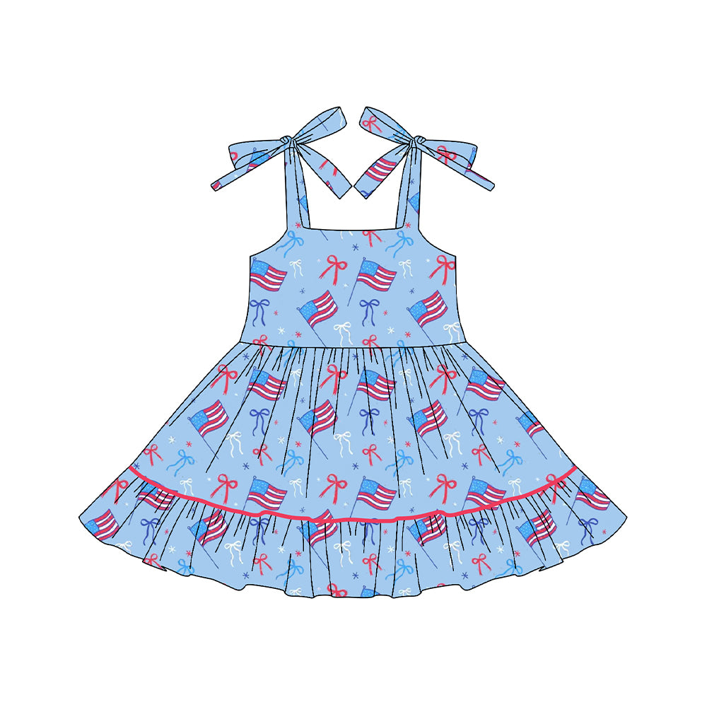 Preorder MOQ 5 pcs GSD3443 4th of July USA Flag Bows Girls Dress 3-6M Preorder MOQ 5 pcs GSD3443 4th of July USA Flag Bows Girls Dress 3-6M