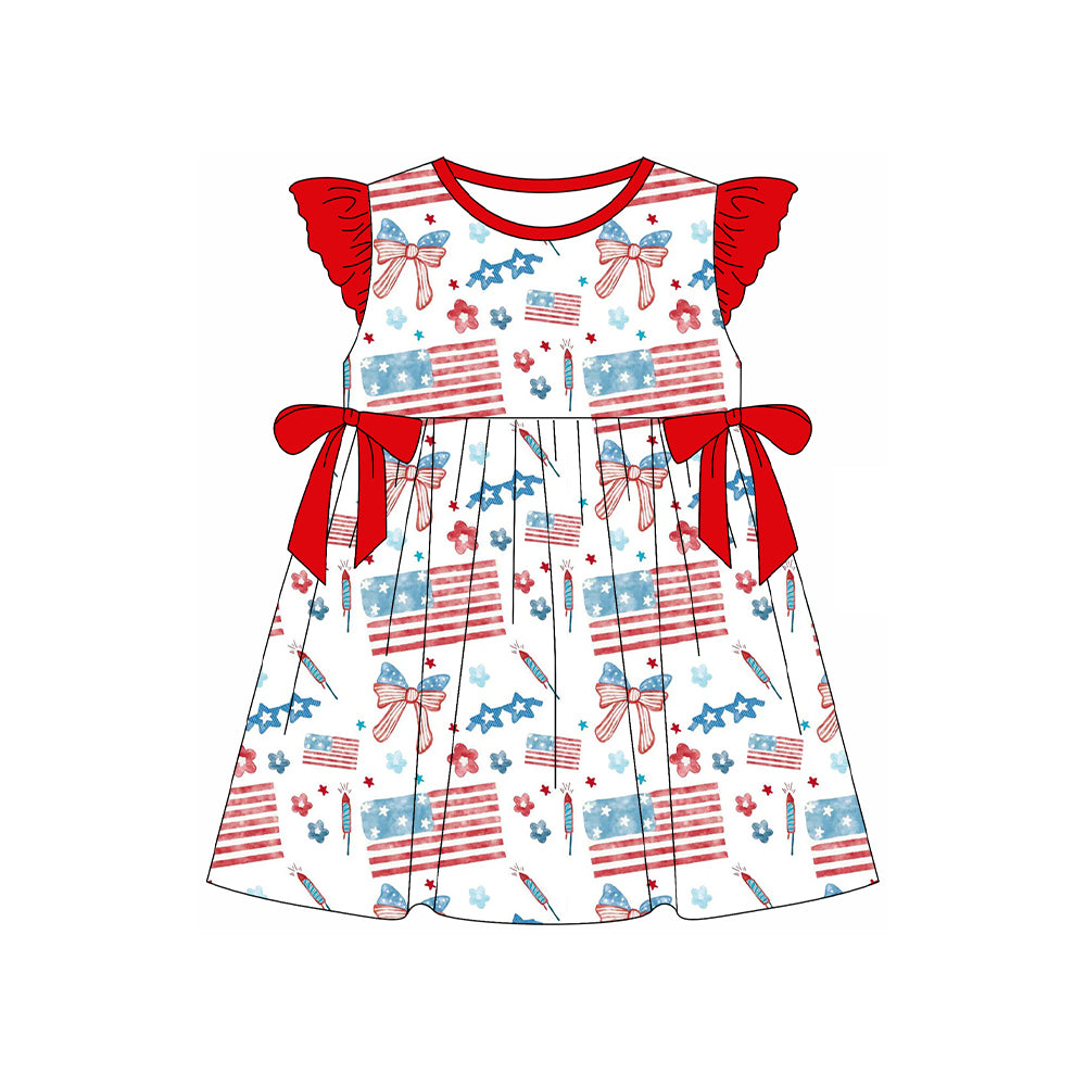 Preorder MOQ 5 pcs GSD3513 4th of July USA Flag Bows Red Girl's Dress – Amy  yu garments wholesale