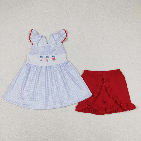GSSO0798 Embroidery USA Popsicle Girls Shorts Set
