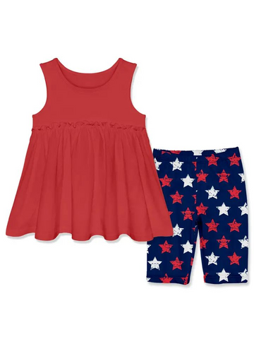 Preorder GSSO1302 4th of July Red Star Girls Shorts Set