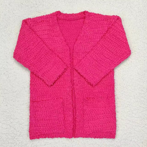 GT0236 Hot Pink Knit Sweater Cardigan Girl's Coat