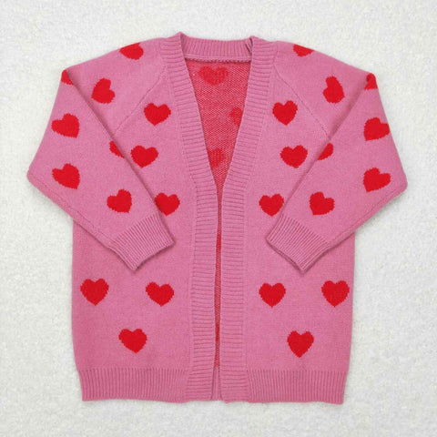 GT0372 Valentine's Day LOVE Pink Knit Sweater Cardigan Girl's Coat