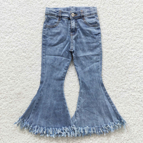 P0132 Blue Tassel Denim Flared Girl's Pants Jeans