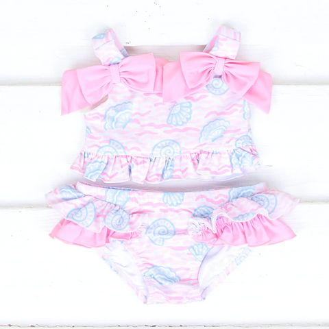 Preorder S0273 Ocean Shell Pink Summer Girls Swimsuit 2 pcs Set
