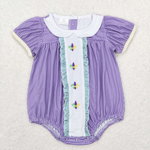 SR0471 Embroidery Mardi Gras Purple Smocked Baby Girl's Romper