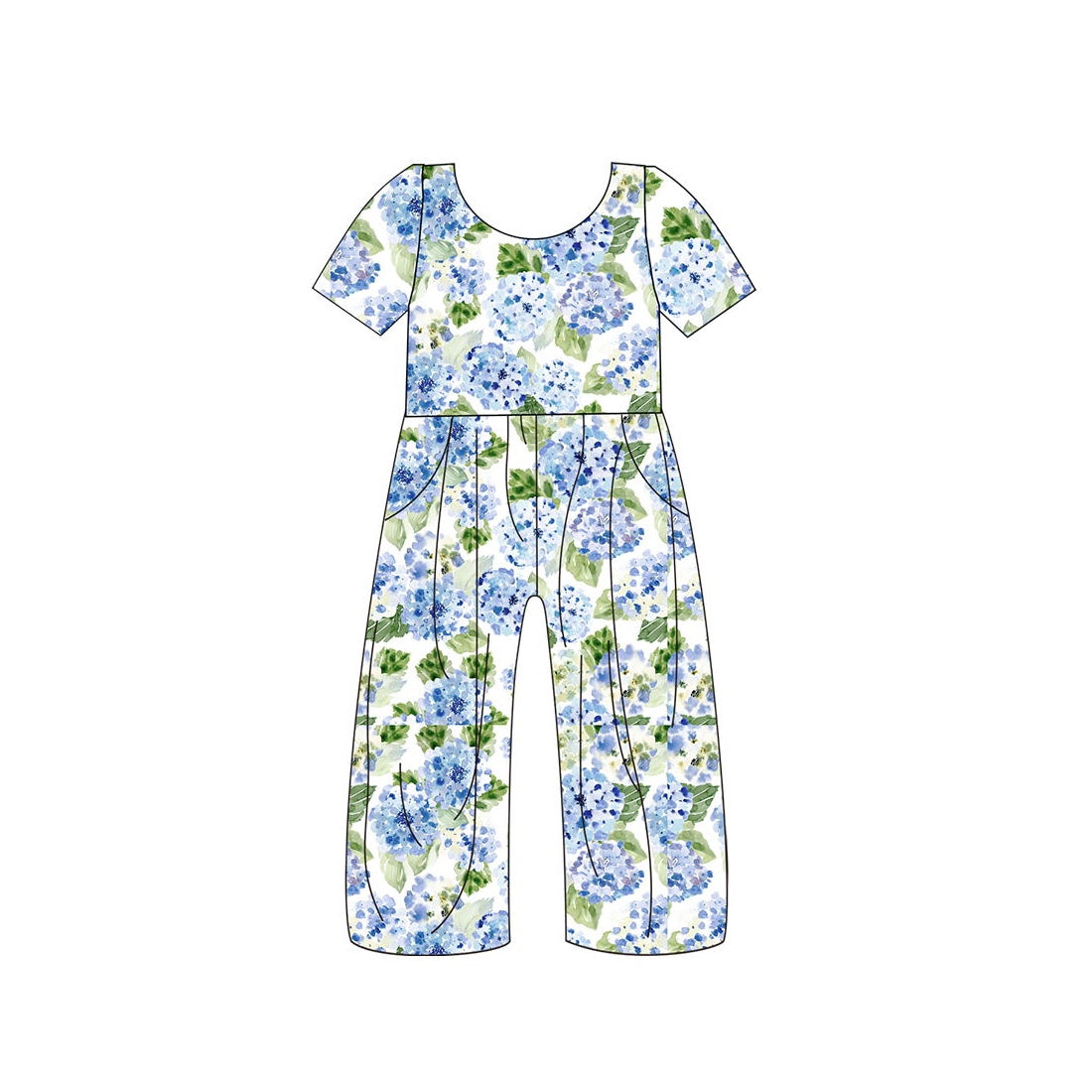 Spring Daisy Print Girls Blue Denim Jumpsuit main image 1