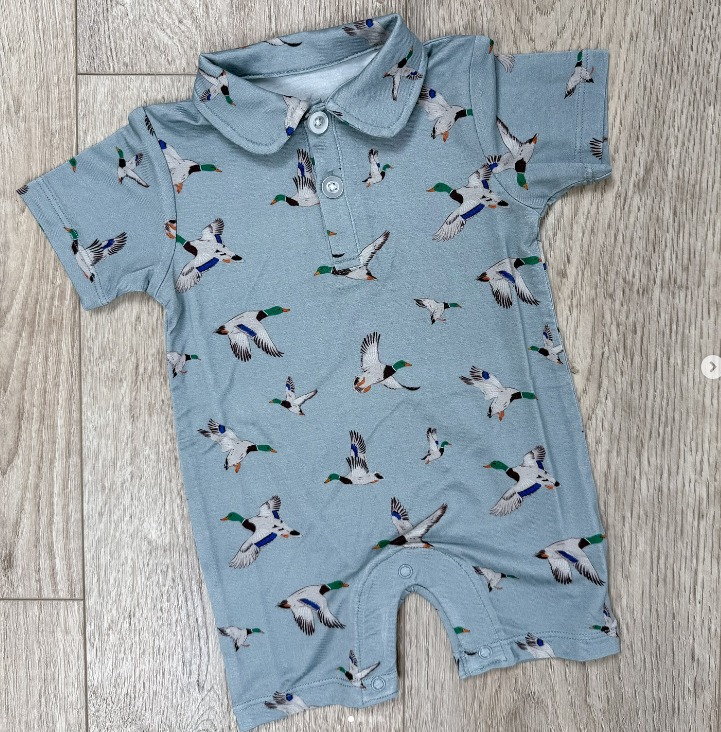 Pip Embroidered Zip Romper - Mallard Duck