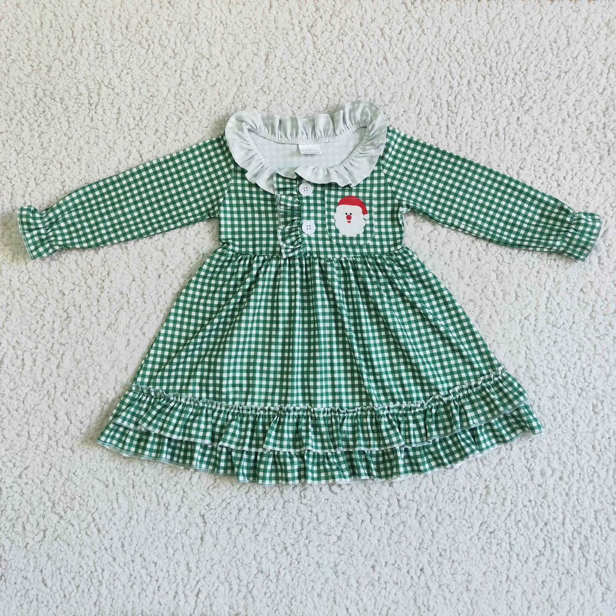 white christmas dresses 6 C10-7 Boutique Girl's Gown Green Plaid Christmas Santa Claus Dress 3-6M