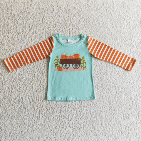 Preorder Boy's Pumpkin Car Corn Orange Stripe Cute Shirt Top