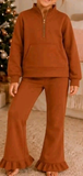 MOQ 5 pcs Custom Style Solid Color Zipper Pullover Girls Set