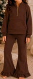 MOQ 5 pcs Custom Style Solid Color Zipper Pullover Girls Set