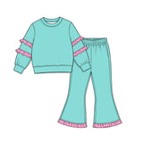 MOQ 5 pcs Custom Style Solid Color Ruffles Girls Set
