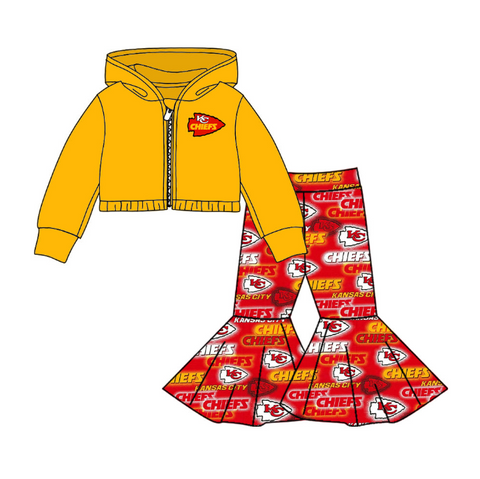 MOQ 8 pcs Custom style KC CHIEFS 2 pcs Girl's Coat set