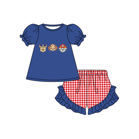 MOQ 5 pcs Custom Style Each Style Cartoon Toys Blue Kids Shorts Set