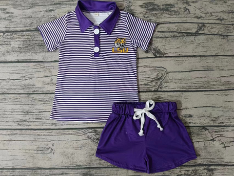MOQ 8 pcs Custom Style LSU Shorts Boy Set