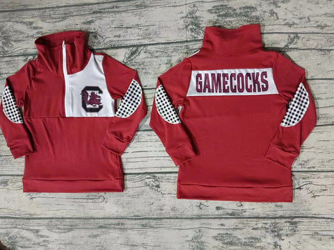 MOQ 8 pcs Custom Style GAMECOCKS Print Pullover Ziper Shirt Top Boy