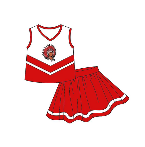 MOQ 8 pcs Custom Style Cheer Red indians Girl Skirt Set