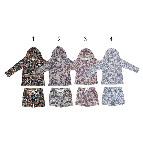 Hunting Camo Hoodie Pullover Boys Shorts Set