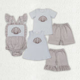 Embroidery Scallop Shells Kids Sibling Matching Clothes