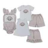 Embroidery Scallop Shells Kids Sibling Matching Clothes