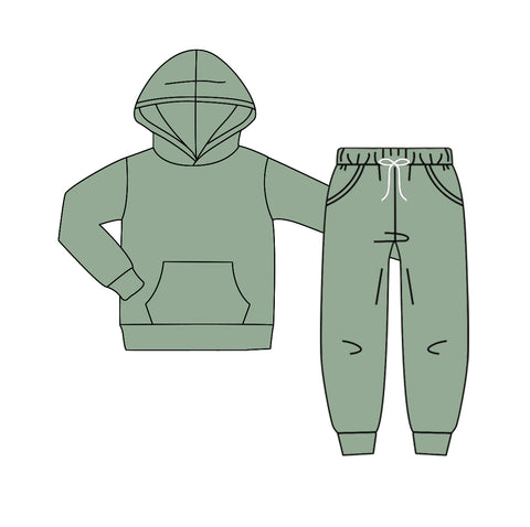 MOQ 5 pcs each style Custom Style Solid Color Ruffles Army Green Boy Set