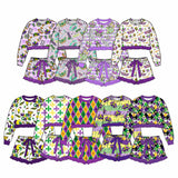 Preorder MOQ 5 pcs Each Style Mardi Gras Ruffles Girls Shorts Set Kids Matching Clothes