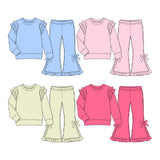 Preorder MOQ 5 pcs Each Style Solid Color Cotton Bows Ruffles Kids Matching Clothes