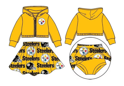 MOQ 3 pcs Custom Style Steelers University Football Sports Team Hoodie Girl Skirt Set