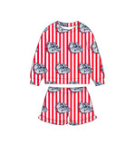 MOQ 5 pcs Custom Style Team Mascot Stripe Kids Girls Shorts Set