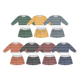 Preorder MOQ 5 pcs Each Style Solid Dark Color Stripe Yoga Girls Skorts Set Kids Matching Clothes