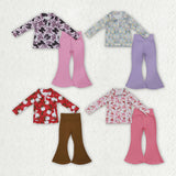 Halloween & Christmas Girls Flared Pants Sets Kids Sibling Matching Clothes