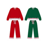 Preorder MOQ 5 Pcs Each Style Christmas Solid Color Thick Cotton Sweatshirt Girls Outfits