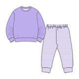 MOQ 5 pcs Custom Style Solid Color Stripe Colorful Girls Set