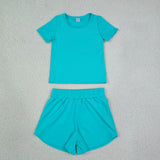 GSSO3771 Solid Mint Color Yoga Girls Shorts Set