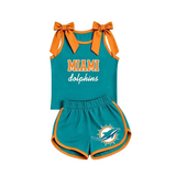 MOQ 5 pcs Custom Style School Team Mascot Bows Girls Shorts Set