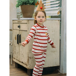 GLP0549 Embroidery Christmas Elk Red Stripe Girl's Pajamas Set