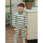 BLP0220 Embroidery Christmas Santa Green Stripe Boy's Pajamas Set