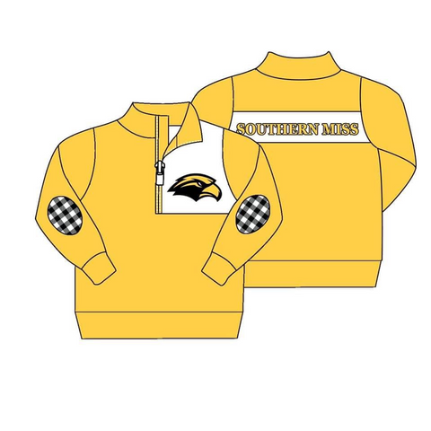 MOQ 8 pcs Custom Style SOUTHERN MISS Print Pullover Ziper Shirt Top Boy