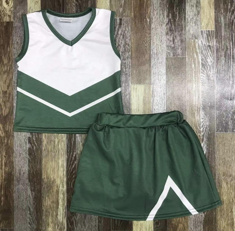 MOQ 5 pcs Custom Style Cheer Green Girl Skirt Set