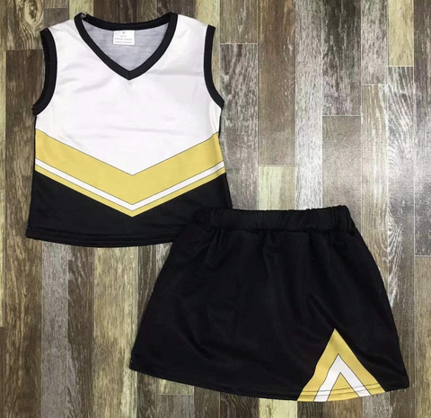 MOQ 5 pcs Custom Style Cheer Black Yellow Girl Skirt Set
