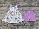 GSSO0998 Cartoon Blue Dog Purple Girls Shorts Set