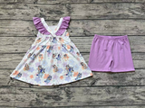 GSSO0998 Cartoon Blue Dog Purple Girls Shorts Set