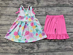 GSSO1007 Flower Pink Bow Girls Shorts Set