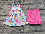 GSSO1007 Flower Pink Bow Girls Shorts Set